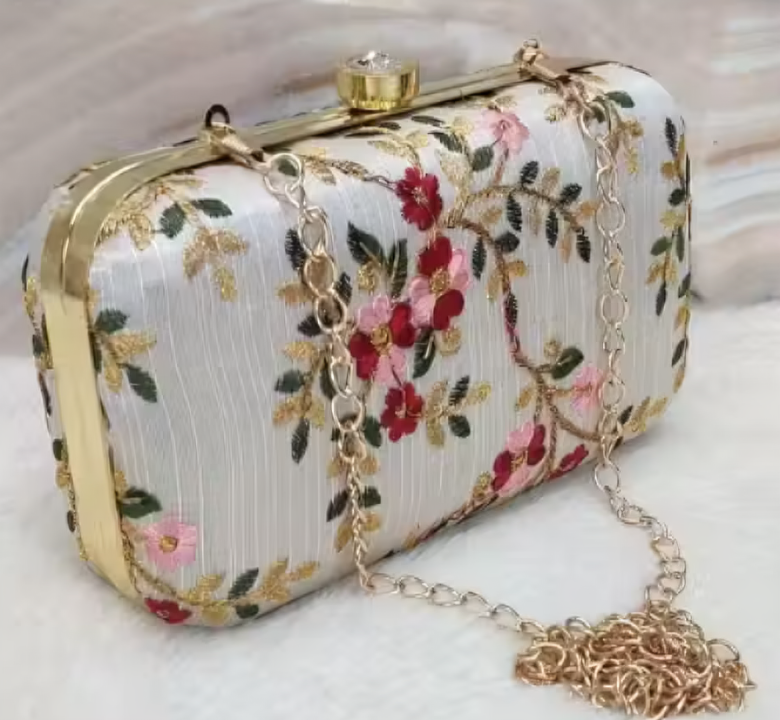 Embroidered Floral Hard-Case Clutch Bag