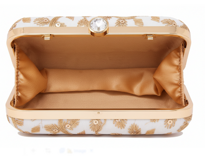 Embroidered Floral Hard-Case Clutch Bag