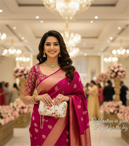 Embroidered Floral Hard-Case Clutch Bag